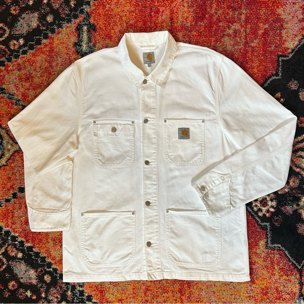 Carhartt Michigan Coat Men’s XL White Denim Chore WIP Jacket Blank Canvas